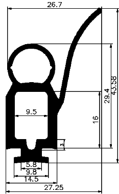RT - G400 27,3×43,5 mm - EPDM rubber profiles - Sliding door – finger-guard profiles RT - G400 27,3×43,5 mm - EPDM rubber profiles - Sliding door – finger-guard profiles