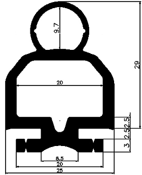 RT - G447 25×29 mm - EPDM rubber profiles - Sliding door – finger-guard profiles RT - G447 25×29 mm - EPDM rubber profiles - Sliding door – finger-guard profiles