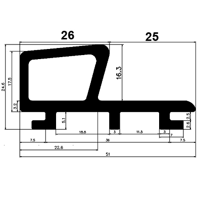 FN G558 51×24,6 mm - EPDM profiles - Flag or 'P' profiles FN G558 51×24,6 mm - EPDM profiles - Flag or 'P' profiles